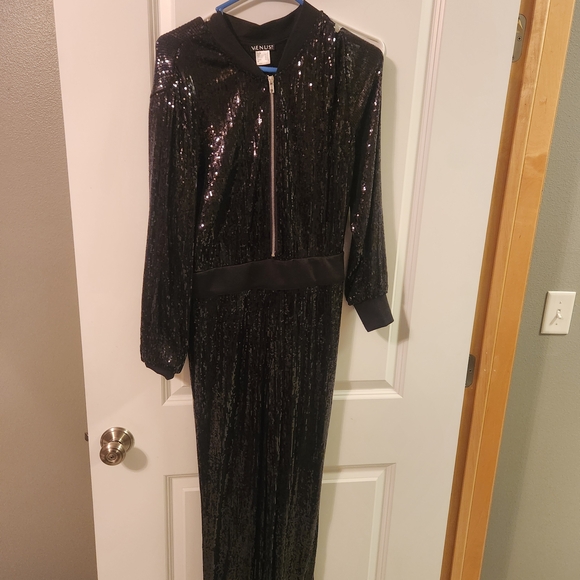 VENUS Pants - VENUS Black Sequin Jumpsuit